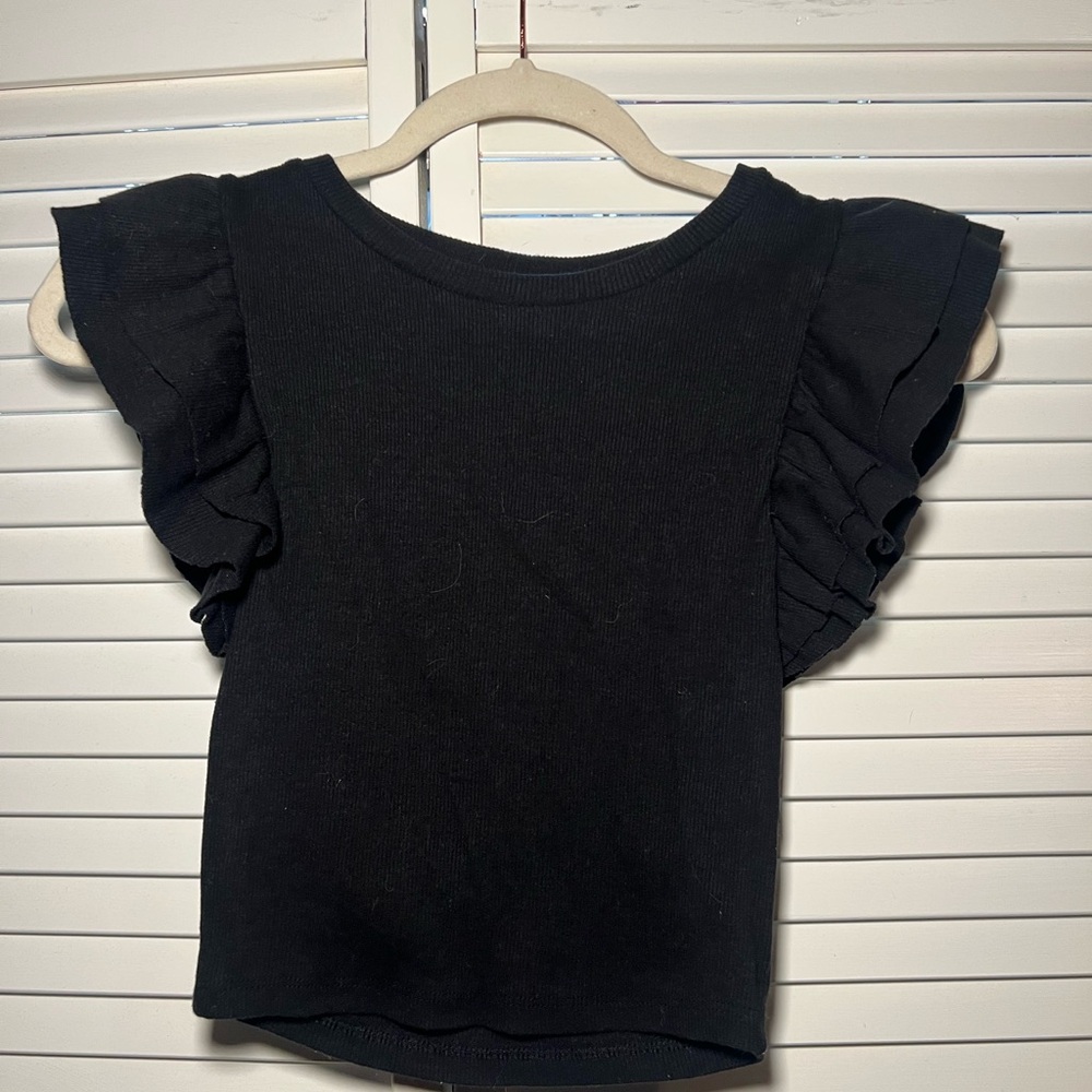 ZARA Black Ruffle Sleeve Top